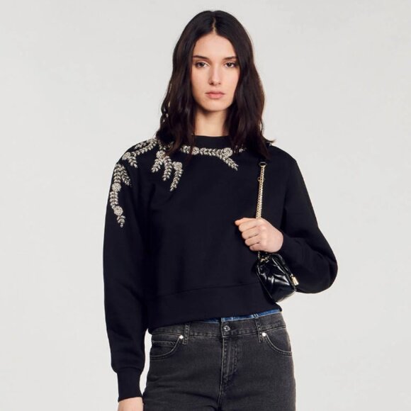 Sandro Sweaters - Sandro Black Embellished Crewneck Sweater